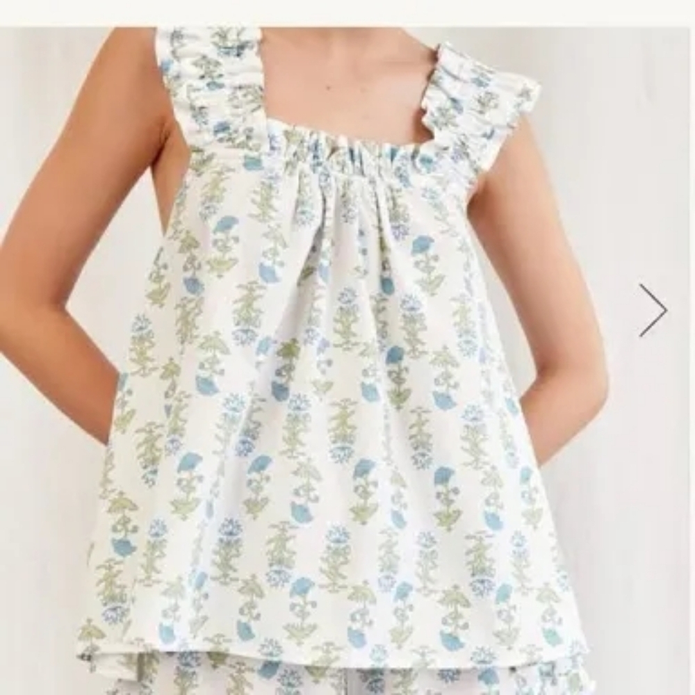 Piyama Nicolette Sleep Set in the Lotus Flower-Blue print- TOP ONLY- XXXL